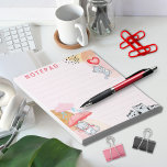 Cute Cats Umbrella Balloon Pink Themed Solid Line Notepad<br><div class="desc">This notepad features a charming design of cats,  cloud rain and umbrella,  balloon,  with pink background. The solid lines provide a convenient guide for keeping your notes neat and organised. Perfect for jotting down ideas,  reminders,  or to-do lists,  this notepad is a stylish and practical addition to any workspace.</div>