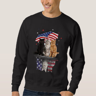 Cute Cats Under American Umbrella On Rainy Indepen Sweatshirt