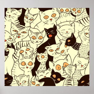 Cute Cats Vintage Wallpaper Pattern Poster