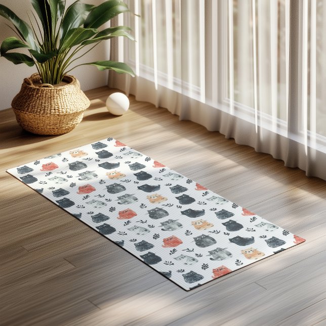 Cute Cats Watercolor Pattern  Yoga Mat (Creator Uploaded)