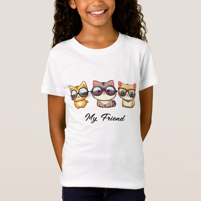 Cute Cats Wearing Glasses My Friend Change Text T-Shirt (Front)