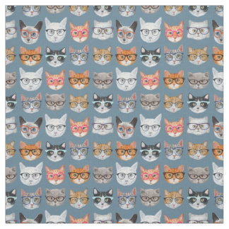 Cute Cats Wearing Glasses Pattern Fabric