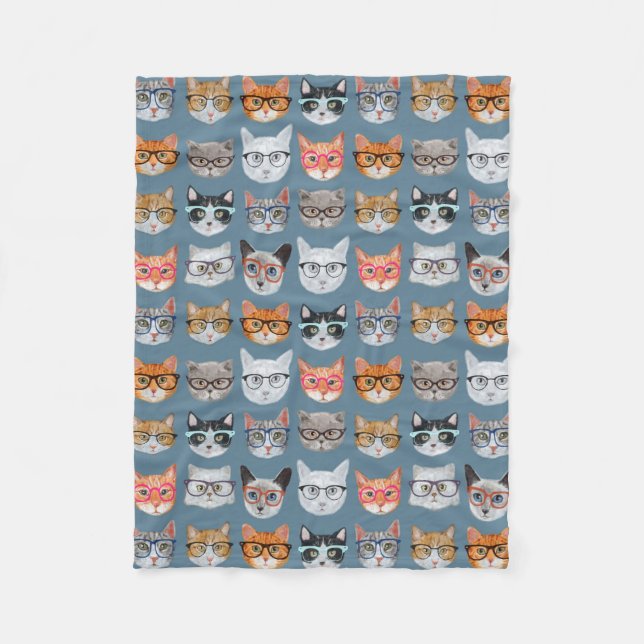 Cute Cats Wearing Glasses Pattern Fleece Blanket (Front)