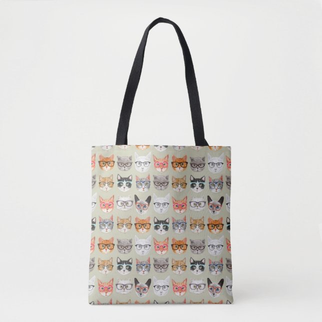 Cute Cats Wearing Glasses Pattern Tote Bag (Front)