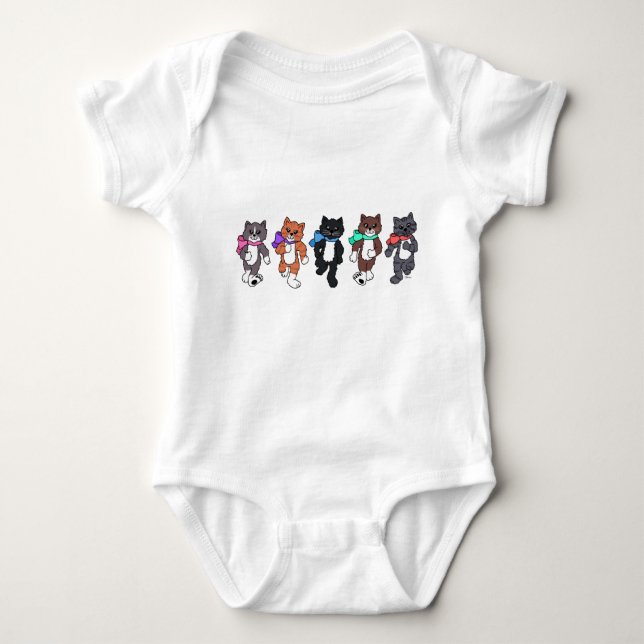 Cute Cats With Bows Walking  Baby Bodysuit (Front)