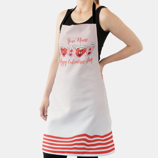Cute Cats With Hearts, Lesbian Flag Colours Apron (Insitu)