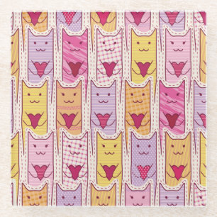 Cute Cats with Loving Hearts Glass Coaster