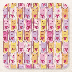 Cute Cats with Loving Hearts Square Paper Coaster