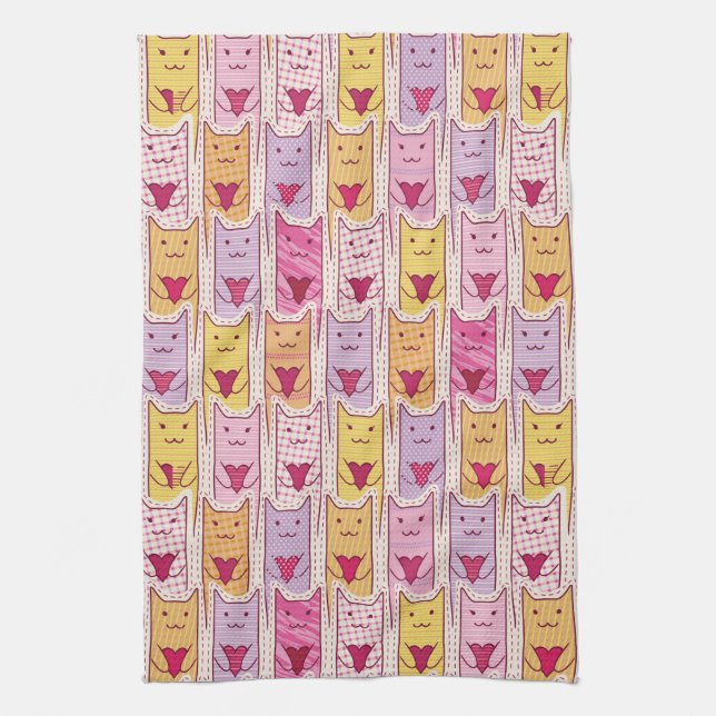 Cute Cats with Loving Hearts Tea Towel (Vertical)