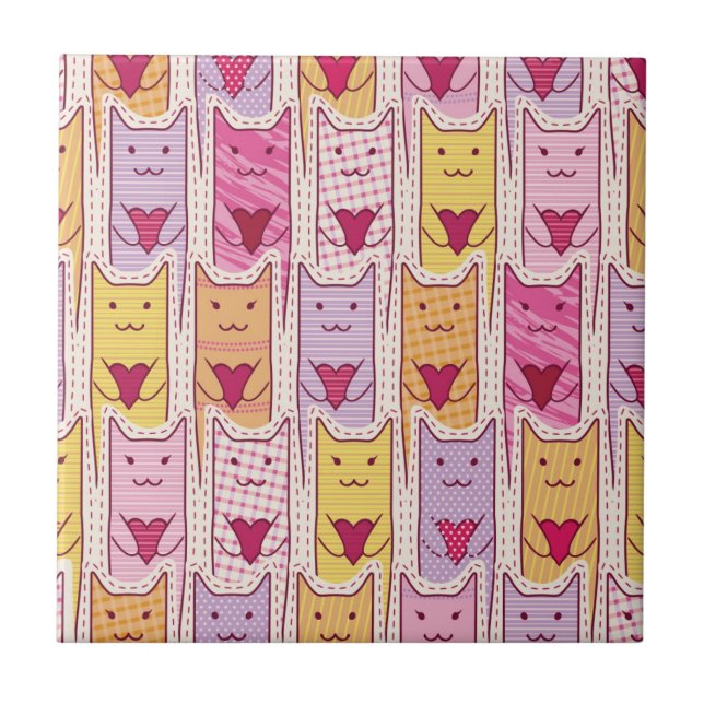 Cute Cats with Loving Hearts Tile (Front)