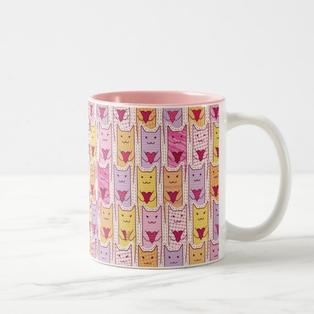 Cute Cats with Loving Hearts Two-Tone Coffee Mug (Right)