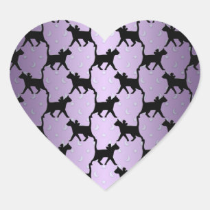 Cute Cats with Moons and Stars Pattern Heart Sticker