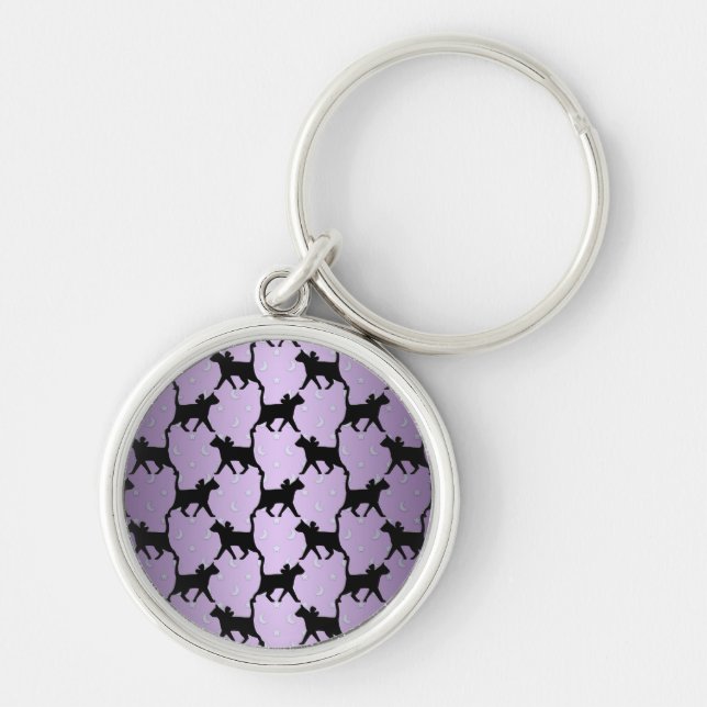 Cute Cats with Moons and Stars Pattern Key Ring (Front)