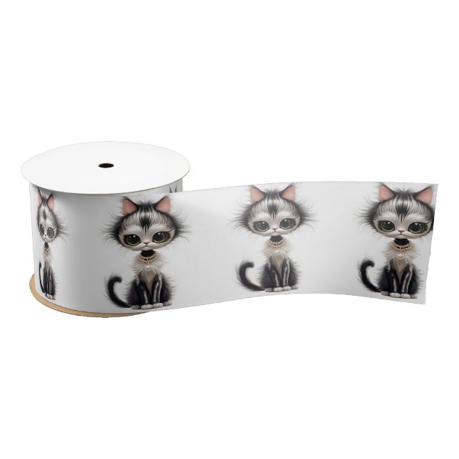 Cute Cats With Pearl Necklaces Satin Ribbon (Spool)