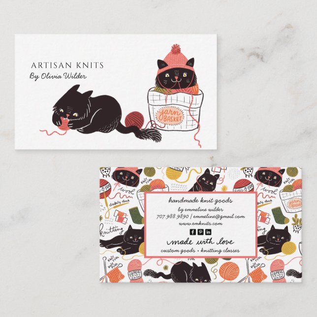 Cute Cats Yarn Knit Goods Business Card (Front/Back)