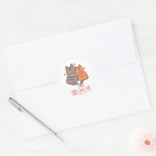 Cute Cats You and Me Heart Tails Classic Round Sticker