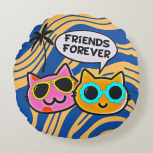 Cute Cautious Cats Round Pillow! Cushion