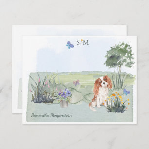 Cute Cavalier King Charles Dog Monogram Name Card