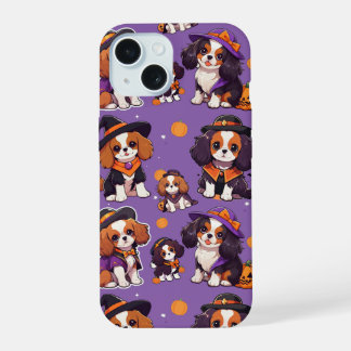 Cute Cavalier King Charles halloween pattern iPhone 15 Case