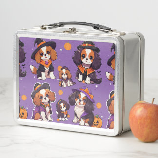 Cute Cavalier King Charles halloween pattern Metal Lunch Box