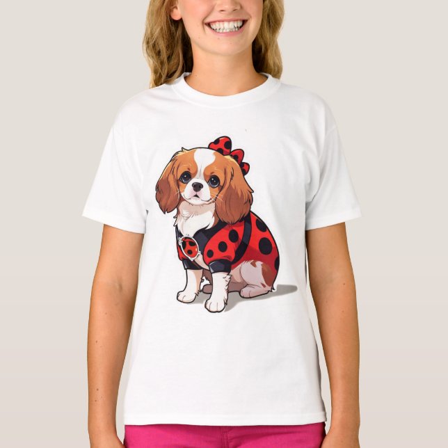 Cute Cavalier King Charles Ladybug T-Shirt (Front)