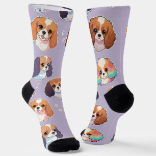 Cute Cavalier King Charles Pastel Pattern Socks