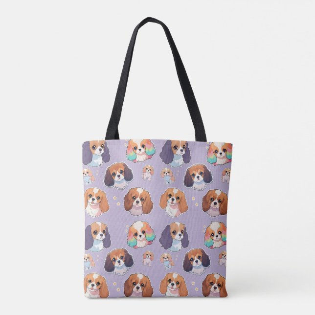 Cute Cavalier King Charles Pastel Pattern Tote Bag (Back)