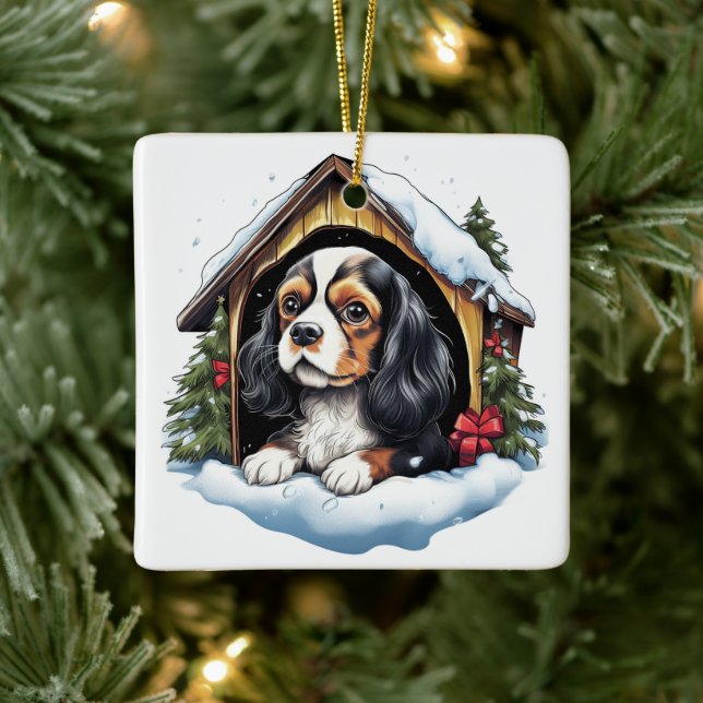 Cute Cavalier King Charles Spaniel Dog Christmas Ceramic Ornament (Tree)