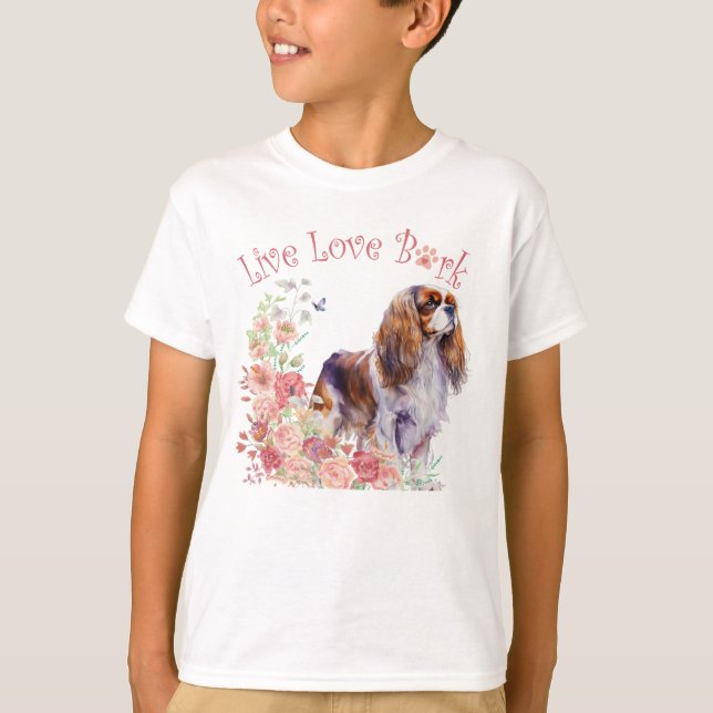 Cute Cavalier King Charles Spaniel Dog Floral T-Shirt (Front)