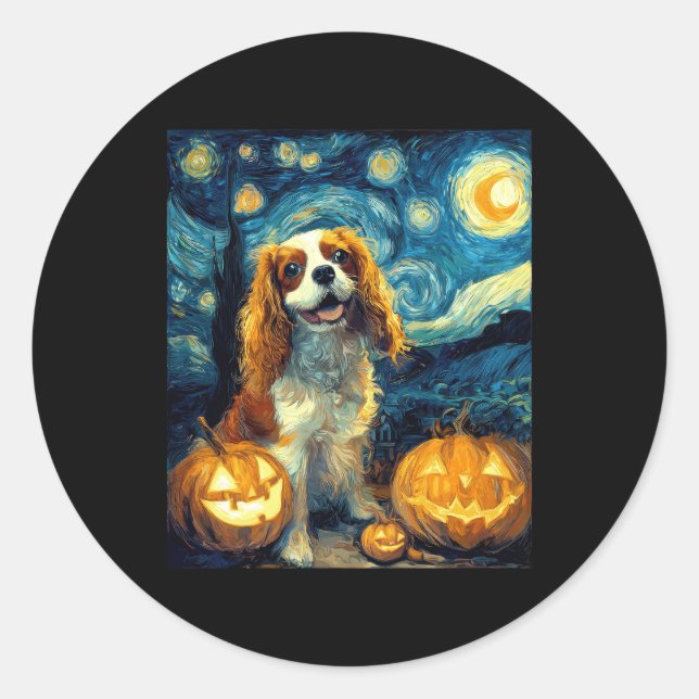 Cute Cavalier King Charles Spaniel Dog Halloween J Classic Round Sticker (Front)