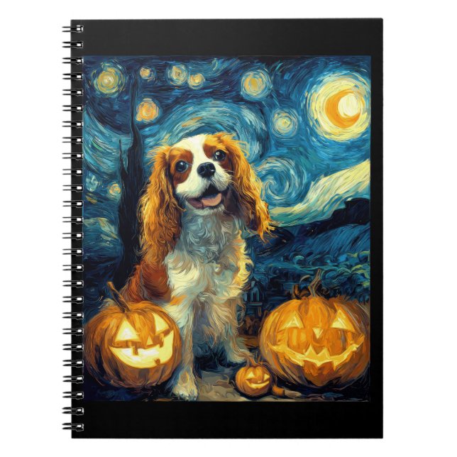 Cute Cavalier King Charles Spaniel Dog Halloween J Notebook (Front)