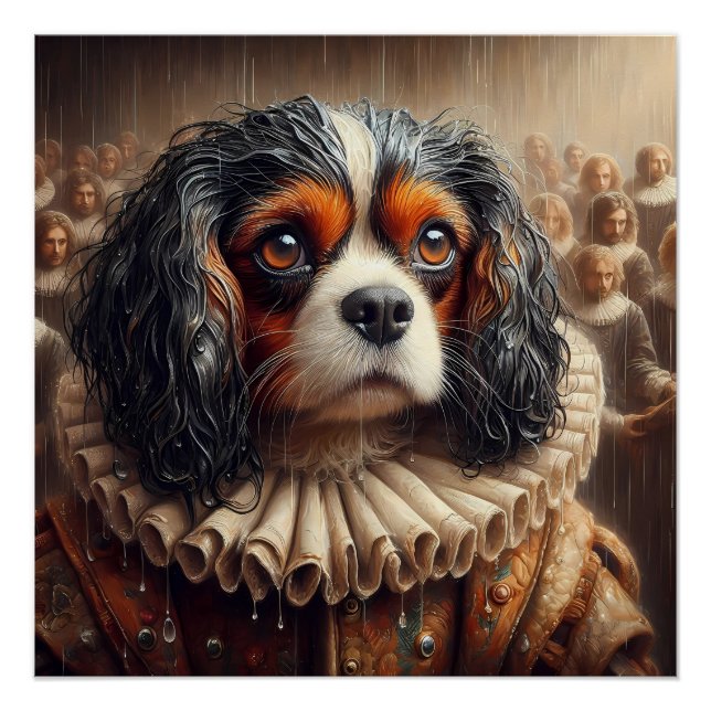Cute Cavalier King Charles Spaniel Hamlet Art Poster (Front)