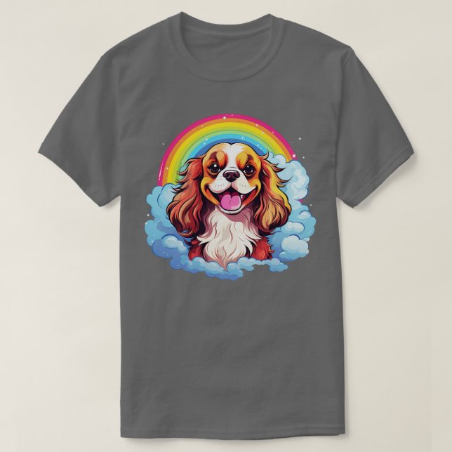 Cute Cavalier King Charles Spaniel Rainbow Cloud D T-Shirt (Design Front)