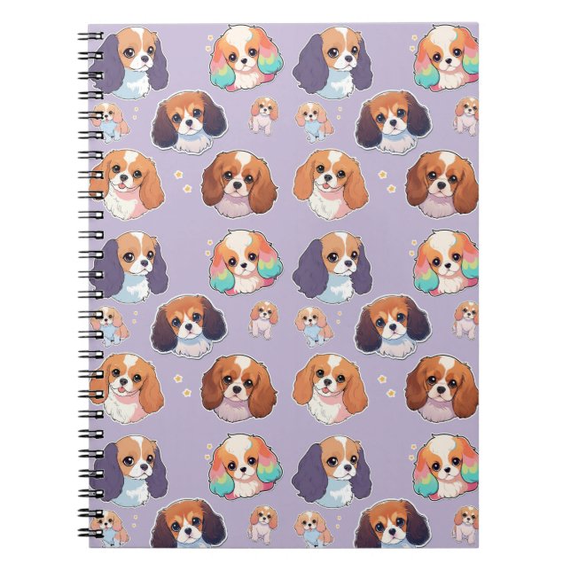 Cute Cavalier King Charles Unicorn Pastel Pattern Notebook (Front)
