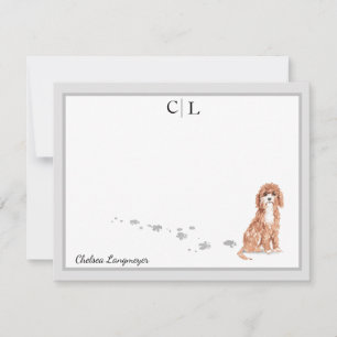 Cute Cavapoo Dog Grey Border Monogram Your Name Card