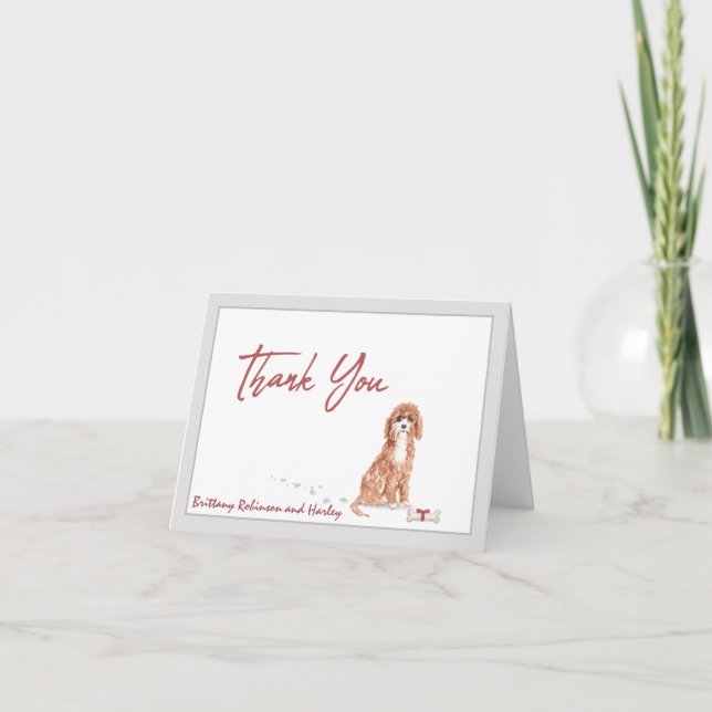 Cute Cavapoo Pet Dog Personalise Bone Ribbon  Thank You Card (Front)