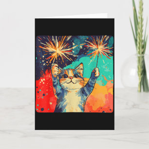 Cute Celebrating Cat For Happy New Year Lovers Card
