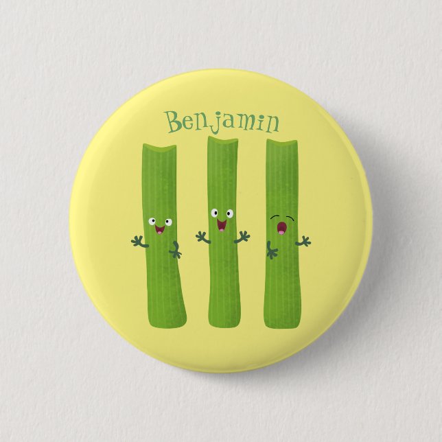 Cute celery sticks trio cartoon vegetables 6 cm round badge (Front)