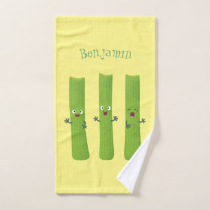 Cute celery sticks trio cartoon vegetables bath towel set