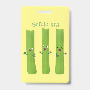 Cute celery sticks trio cartoon vegetables ID badge