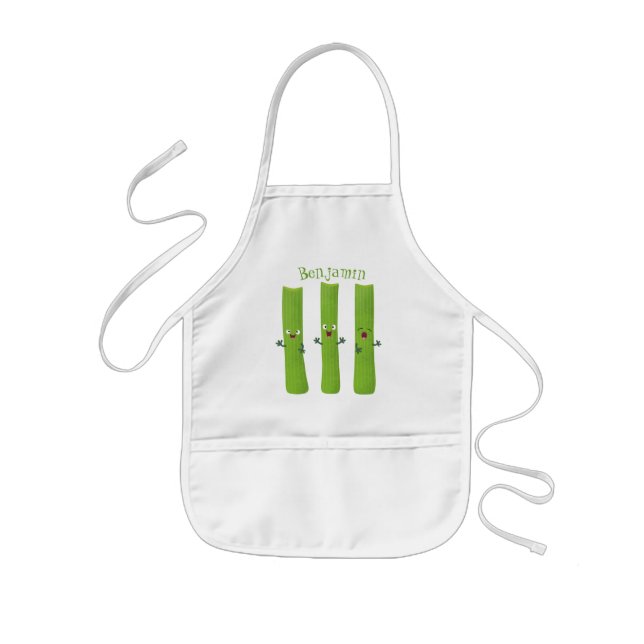 Cute celery sticks trio cartoon vegetables  kids apron (Front)