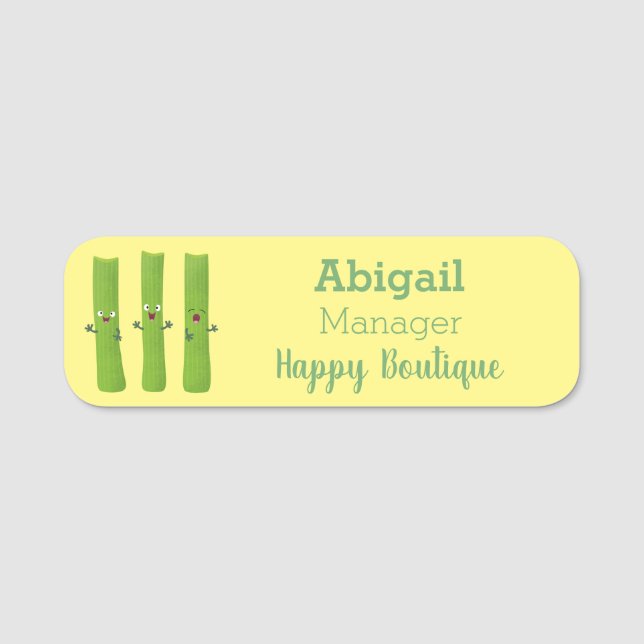 Cute celery sticks trio cartoon vegetables name tag (Front)