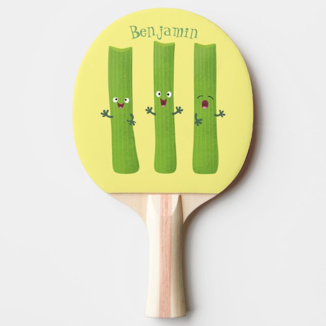 Cute celery sticks trio cartoon vegetables ping pong paddle (Front)