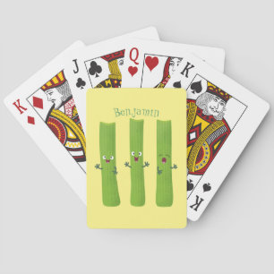 Cute celery sticks trio cartoon vegetables  playing cards