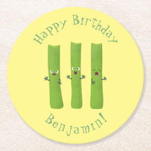 Cute celery sticks trio cartoon vegetables  round paper coaster