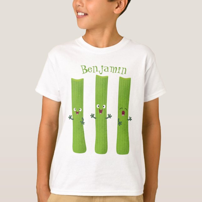 Cute celery sticks trio cartoon vegetables T-Shirt (Front)