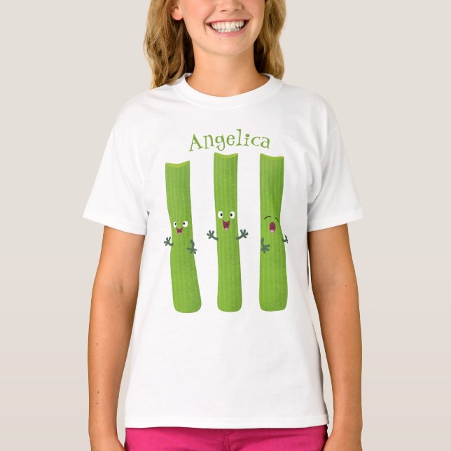 Cute celery sticks trio cartoon vegetables  T-Shirt (Front)