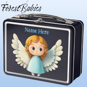 Cute Celestial Angel Girl w/ Wings Cartoon Graphic Metal Lunch Box