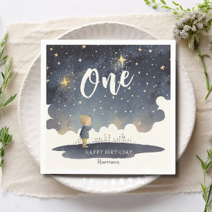 Cute Celestial Birthday Stars Watercolor Boy Napkin