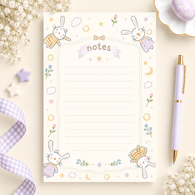 Cute Celestial Bunny Lined Stationery Paper (Creator Uploaded)